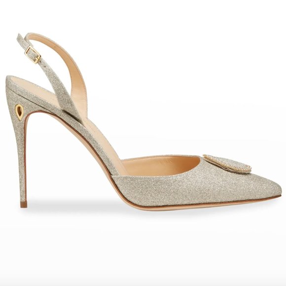 NWT Jennifer Chamandi Vittorio 105mm Glitter Slingback Pumps (5.5B / 35.5EU) - Picture 2 of 10